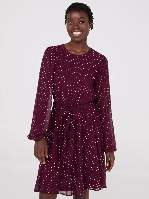 Dot Print Chiffon Fit & Flare Mini Dress Elegant Vintage Mini Dress