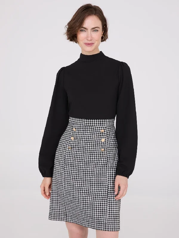 Long Sleeve 2-Fer Checkered Mini Dress Comfortable Smocked Mini Dress