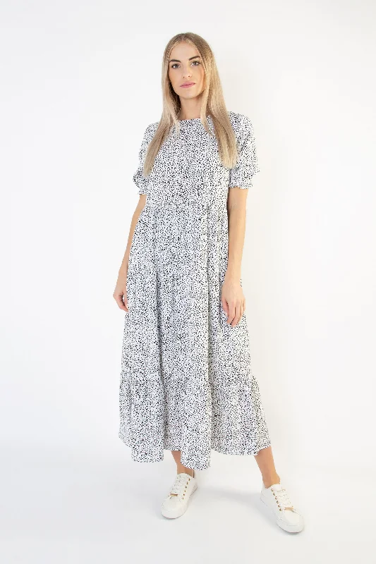 Animal Print Tiered Smock Maxi Dress Trendy V-Neck Maxi Dress