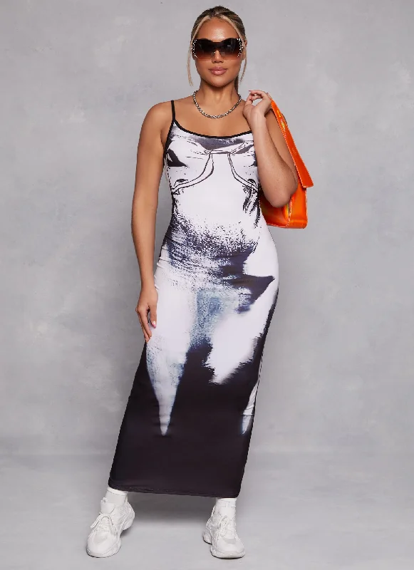 Body Print Cami Maxi Dress Cozy Knitted Maxi Dress