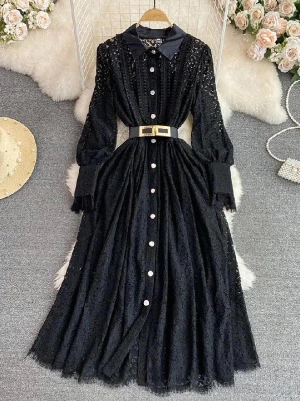 Black Haven Lace Detailed Maxi Dress Trendy Short Sleeve Maxi Dress