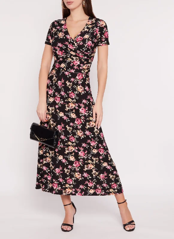 Printed Faux Wrap Maxi Dress Comfortable Ruffle Maxi Dress