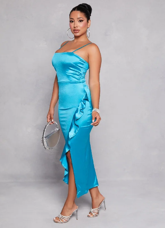 Asymmetrical Ruffled Side Slit Maxi Dress Chic Off-Shoulder Maxi Dress