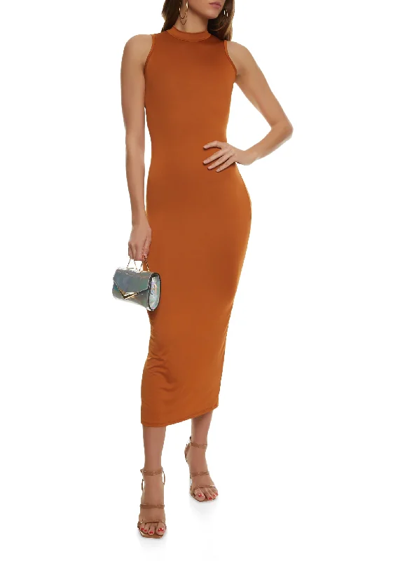 Back Slit Mock Neck Tank Maxi Dress Trendy Off-Shoulder Ruffle Maxi Dress