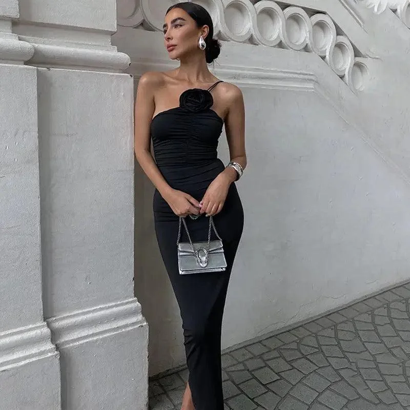 David Black Rosette Formal Maxi Dress Elegant Maxi Dress with Belt