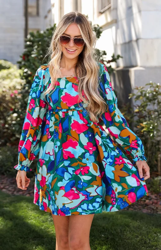 FINAL SALE - Daytime Delights Green Floral Mini Dress Trendy Button-Detail Mini Dress FINAL SALE - Daytime Delights Green Floral Mini Dress Trendy Button-Detail Mini Dress