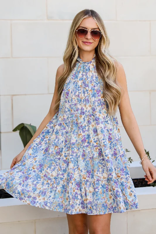 FINAL SALE - Daytime Sweetie Blue Floral Tiered Mini Dress Elegant Vintage Mini Dress FINAL SALE - Daytime Sweetie Blue Floral Tiered Mini Dress Elegant Vintage Mini Dress