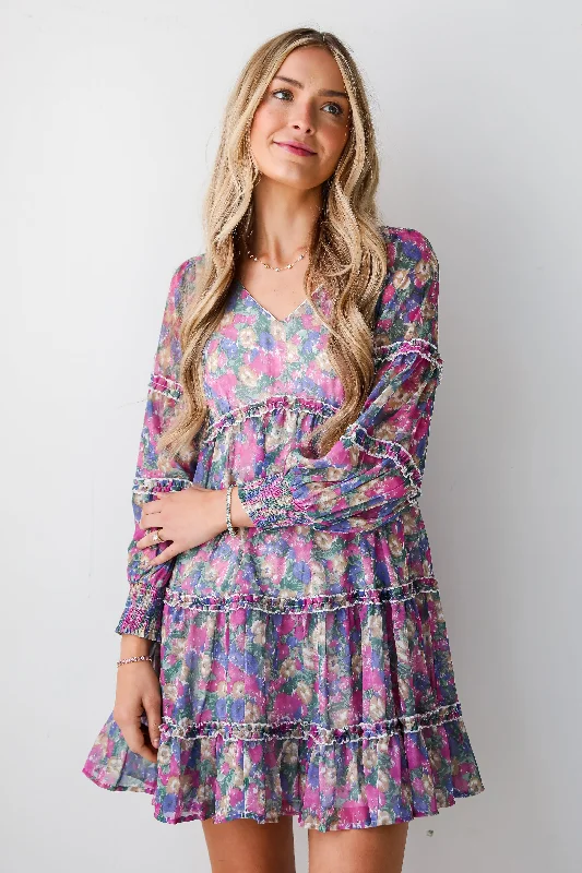 FINAL SALE - Delicate Excellence Magenta Floral Tiered Mini Dress Cozy Wraparound Mini Dress FINAL SALE - Delicate Excellence Magenta Floral Tiered Mini Dress Cozy Wraparound Mini Dress