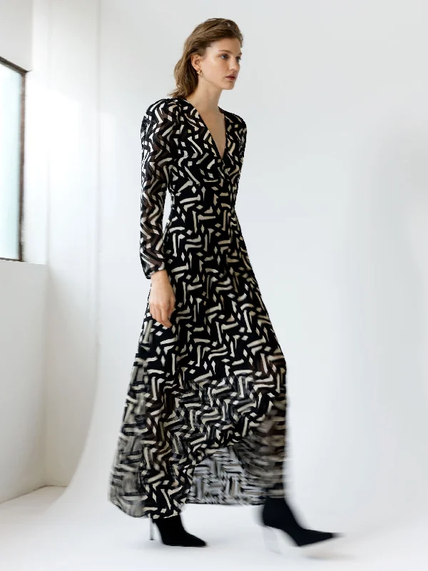 Diandra Satin Devore Maxi Dress Comfortable Satin Maxi Dress