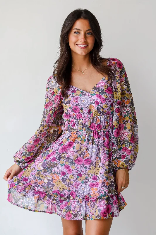 FINAL SALE - Elite Sweetness Lavender Floral Mini Dress Stylish Sweetheart Mini Dress