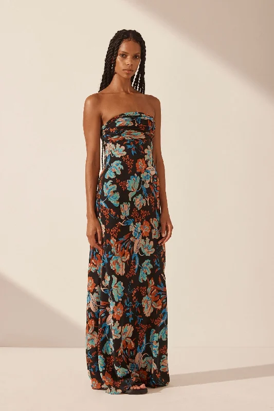 FLOTTE SILK RUCHED BODICE MAXI DRESS Chic Summer Maxi Dress