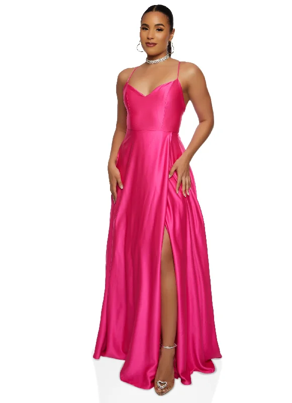 Satin Criss Cross Back Maxi Dress Chic Boho Print Maxi Dress