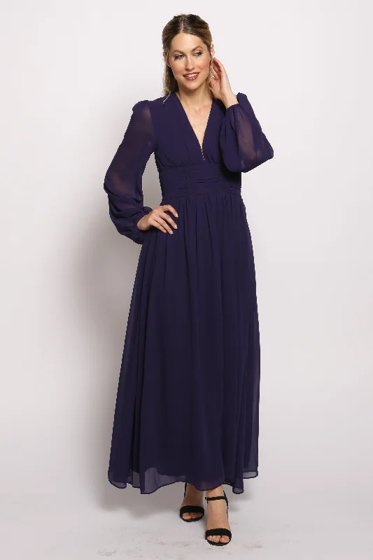 Full Sleeve Deep Cut Maxi Dress Elegant Wraparound Maxi Dress