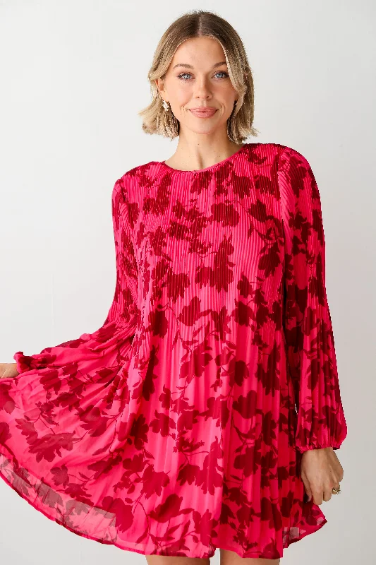 FINAL SALE - Garden Sweetheart Pink Floral Plisse Mini Dress Fashionable A-Line Mini Dress FINAL SALE - Garden Sweetheart Pink Floral Plisse Mini Dress Fashionable A-Line Mini Dress