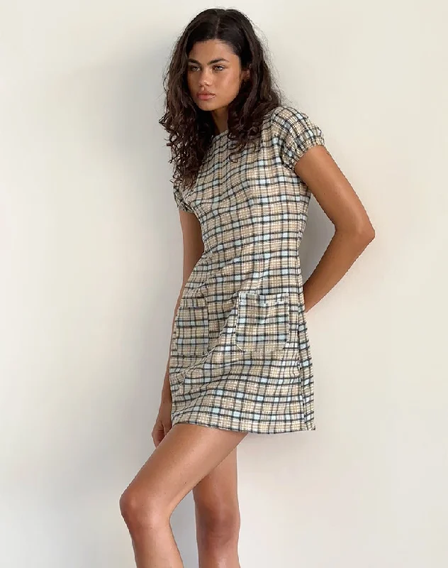 Gingka Mini Dress in Pastel Blue Tartan Fashionable Mini Dress with Slits
