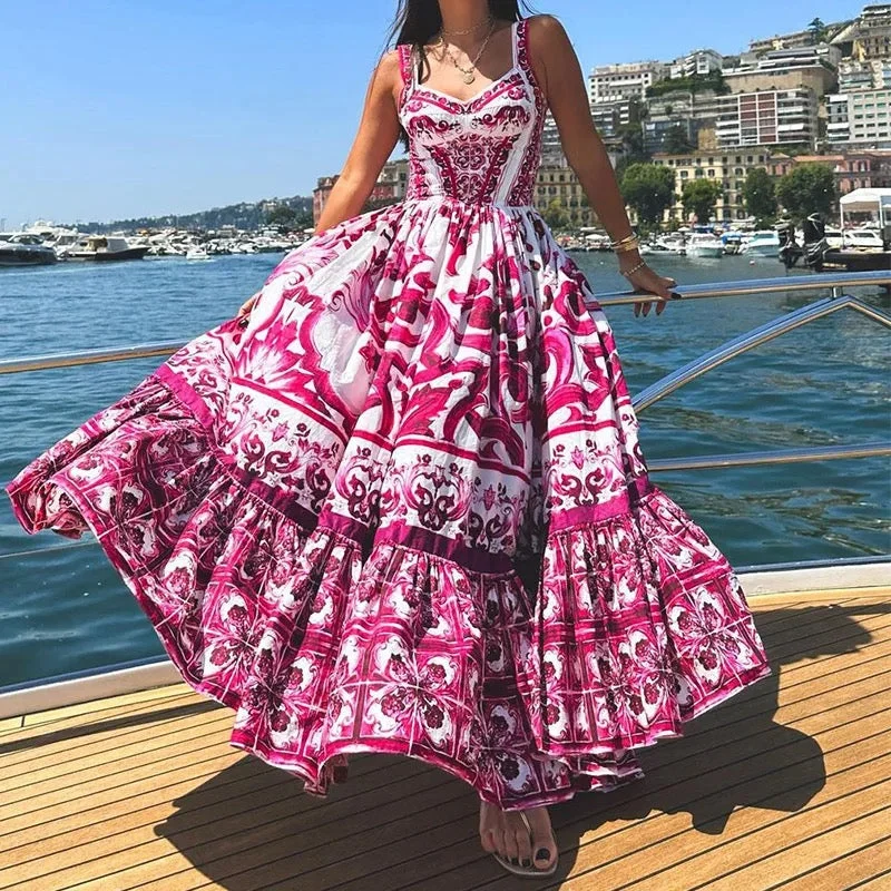 Kiko Porcelain Print Maxi Dress in Pink Classic V-Neck Maxi Dress
