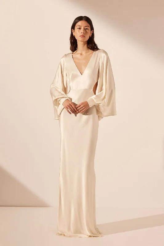 LA LUNE CIRCLE SLEEVE CUT OUT MAXI DRESS - CREAM Stylish Empire Waist Maxi Dress