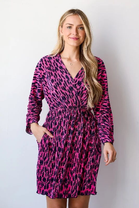 FINAL SALE - Lavish Elegance Pink Plisse Mini Dress Classic White Mini Dress