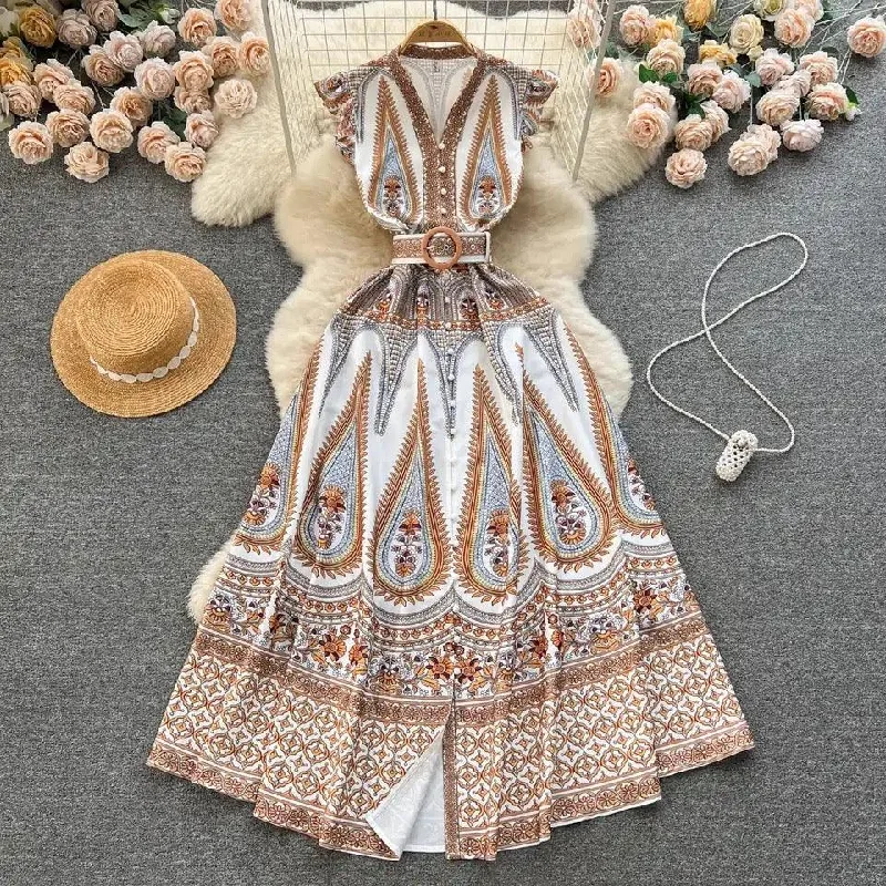 Lizba Vintage Statement Maxi Dress Fashionable Button-Down Maxi Dress