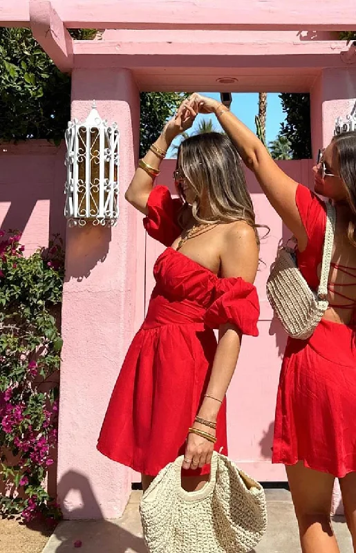 Love Lost Off The Shoulder Red Mini Dress Cozy Knitted Mini Dress