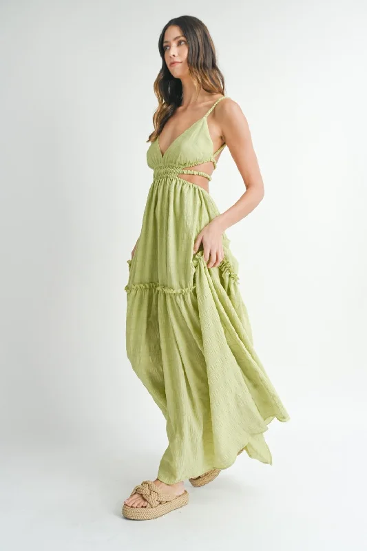 Cutout Waist Backless Maxi Dress Fashionable Asymmetrical Maxi Dress