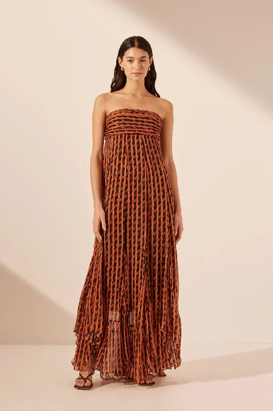 MARTINA RUCHED BODICE GODET MAXI DRESS Fashionable Button-Down Maxi Dress