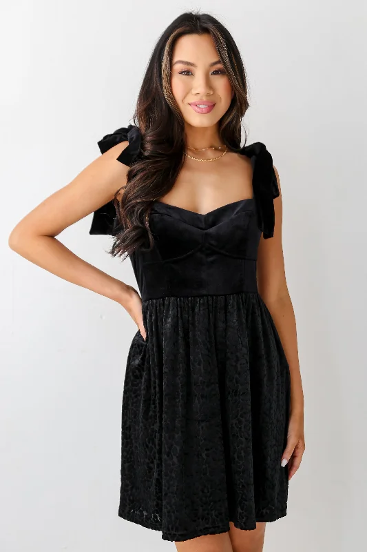 FINAL SALE - Meant To Stun Black Velvet Leopard Mini Dress Cozy Cotton Mini Dress