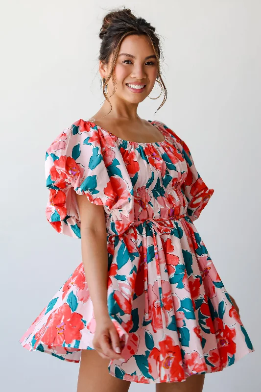 FINAL SALE - More Than Darling Floral Puff Sleeve Mini Dress Comfortable Polka Dot Mini Dress