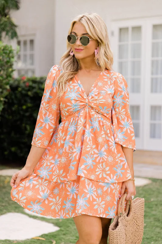 Morning Mimosas Bright Orange Floral Mini Dress FINAL SALE Cozy Knitted Mini Dress