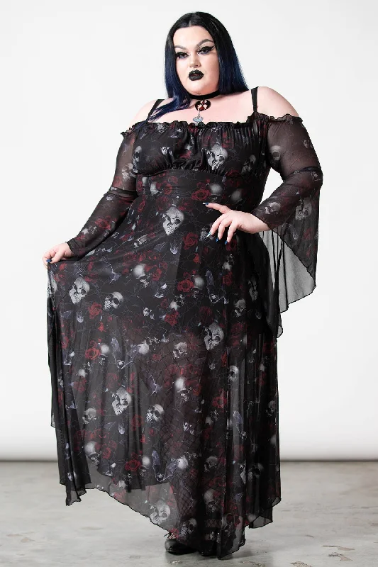 Mystic Meadow Mesh Maxi Dress [PLUS] Cozy Maxi Dress with Slit