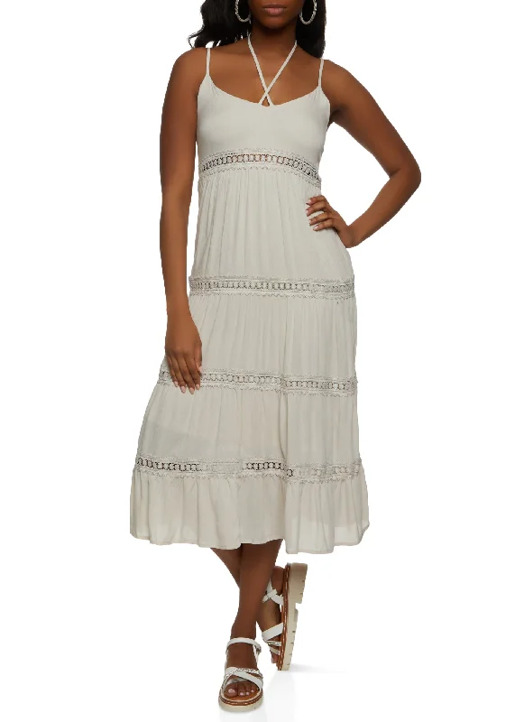 Gauze Knit Crochet Detail Tiered Maxi Dress Classic Tulle Maxi Dress