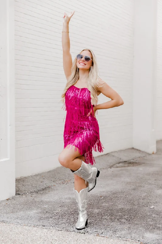 Just Ask Me Pink Sequin Fringe Tank Mini Dress FINAL SALE Cozy Ribbed Mini Dress