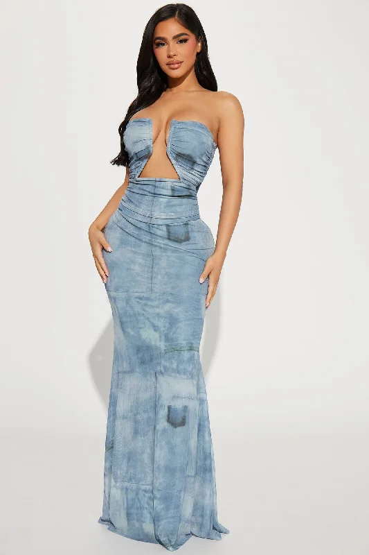 Ocean Mesh Maxi Dress - Blue/combo Elegant Sleeveless Maxi Dress