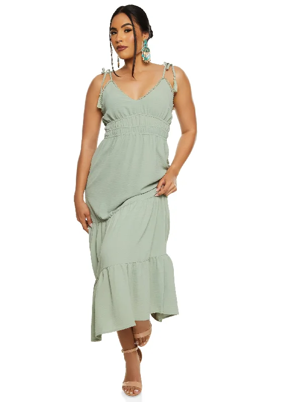 Almost Famous Crochet Trim Tiered Maxi Dress Fashionable High-Waist Maxi Dress