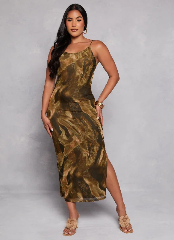 Printed Scoop Neck Cami Maxi Dress Elegant Tiered Maxi Dress