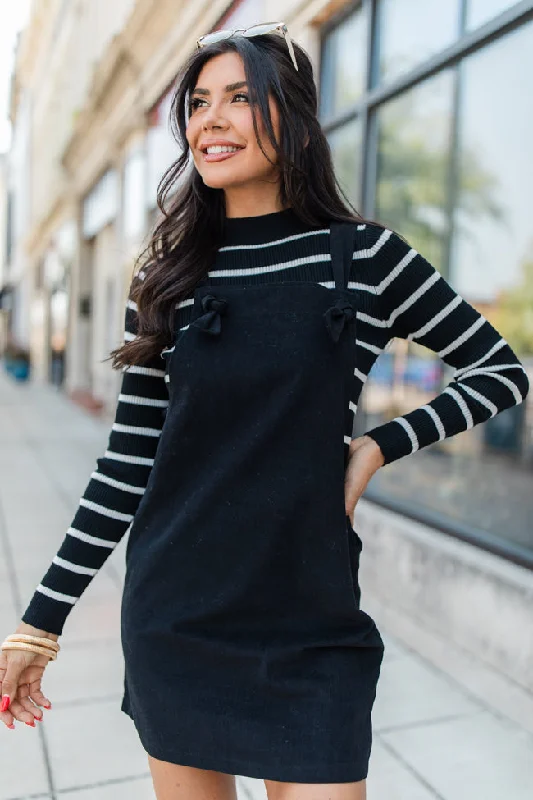 Over It Black Overall Mini Dress Comfortable One-Shoulder Mini Dress