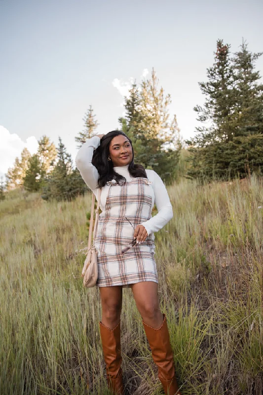 Over It Plaid Overall Mini Dress Trendy Button-Detail Mini Dress
