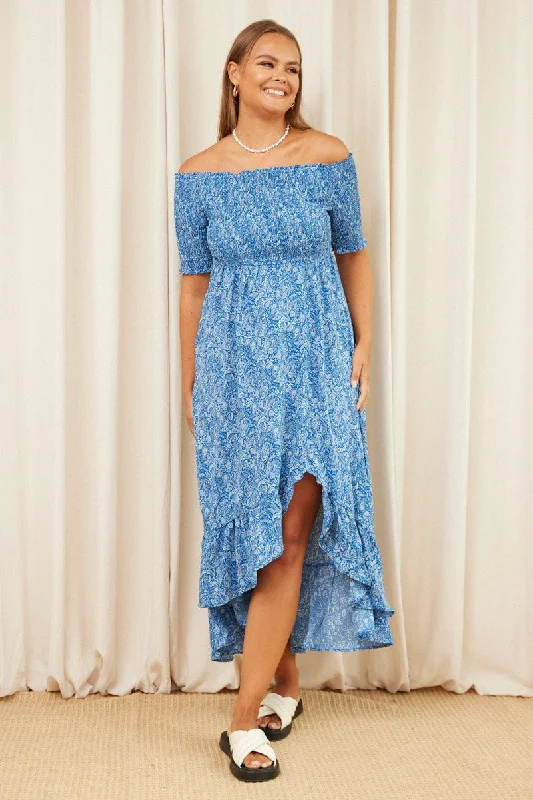 Paisley Pr Maxi Dress Off Shoulder Short Sleeve Stylish A-Line Maxi Dress