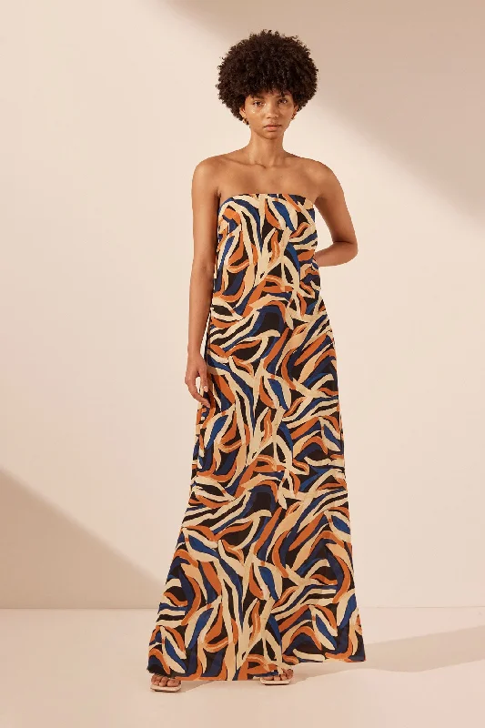 PALMA SILK STRAPLESS COLUMN MAXI DRESS Elegant Floral Maxi Dress