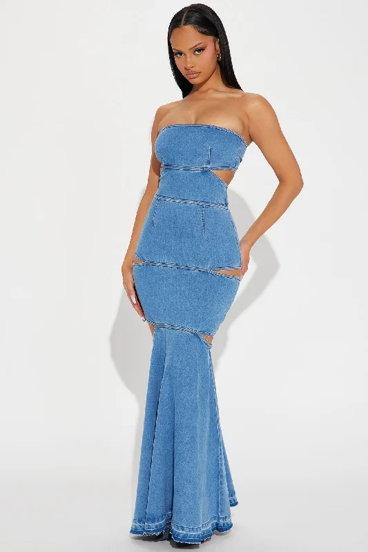 Raya Denim Maxi Dress - Denim Fashionable Sheer Maxi Dress