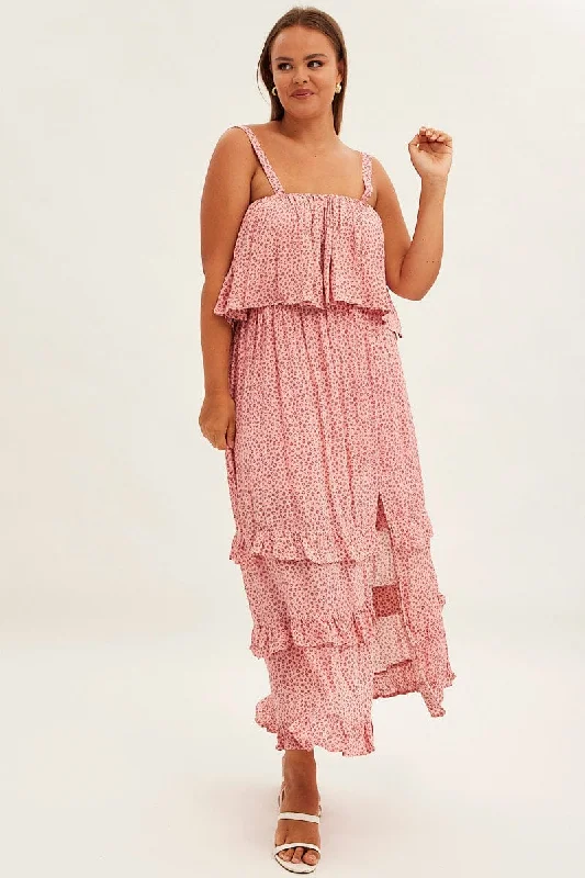Red Ruffled Off Shoulder Maxi Dress Stylish Maxi Dress with Pleats