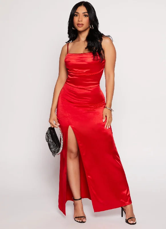 Satin Caged Back Maxi Dress Elegant Sleeveless Maxi Dress