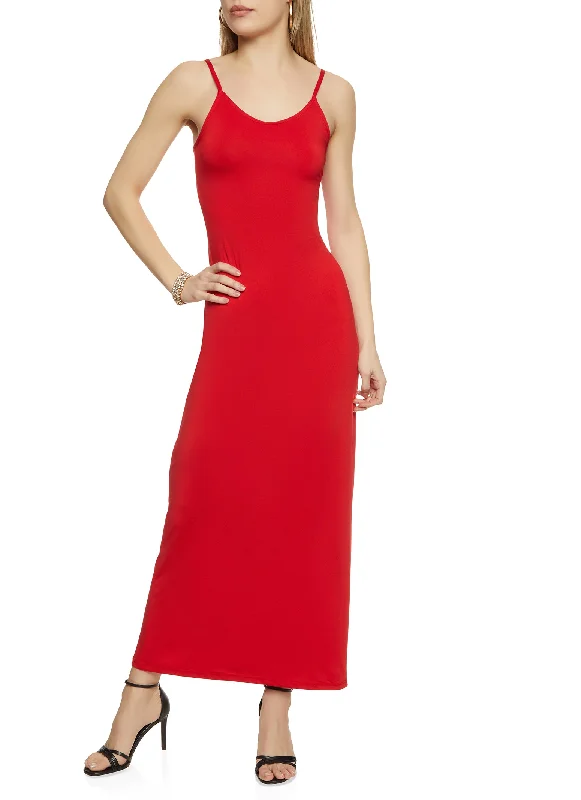 Solid Scoop Neck Sleeveless Maxi Dress Cozy Spaghetti Strap Maxi Dress