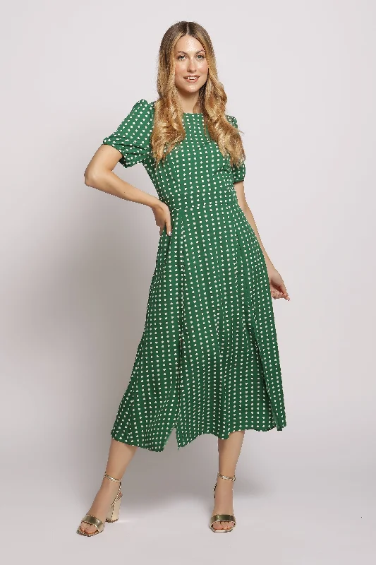 Short Sleeve Maxi Dress in green polka dot Classic Strapless Maxi Dress