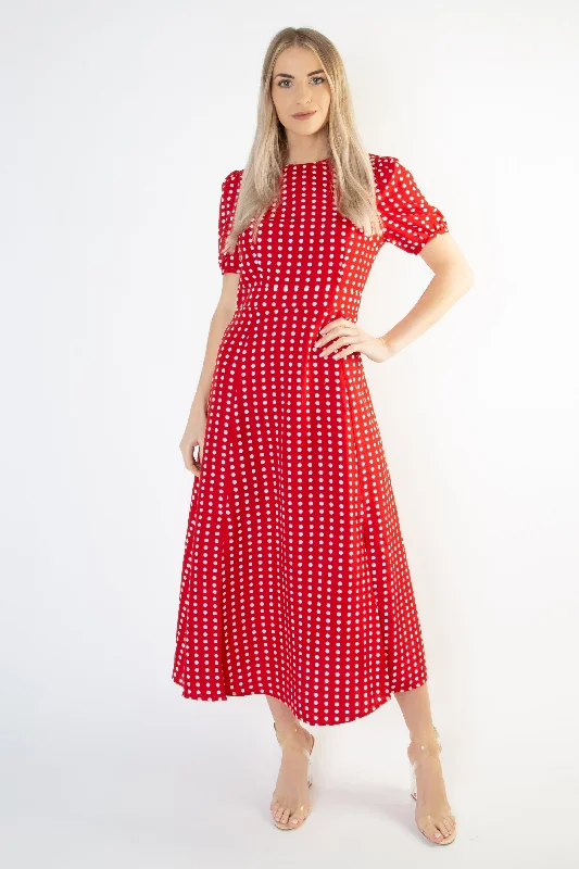 Short Sleeve Maxi Dress in Polka Dot -RED Fashionable Chiffon Maxi Dress