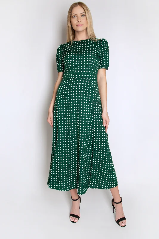 Short Sleeve Maxi Dress in Polka Dots Chic Button-Up Maxi Dress