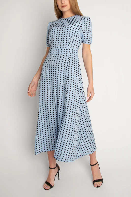 Short Sleeve Maxi Dress in Polka Dot -L BLUE Fashionable Halter Neck Maxi Dress