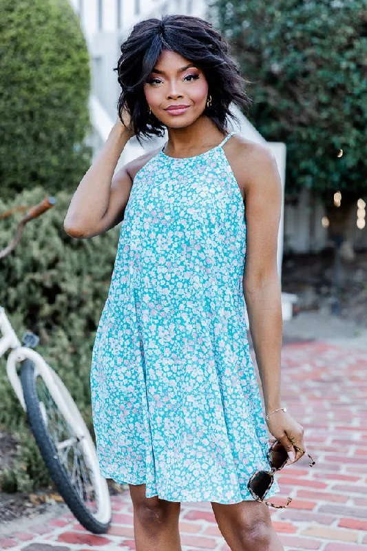 Skies Above Me Floral Teal Halter Mini Dress FINAL SALE Fashionable Polka Dot Mini Dress