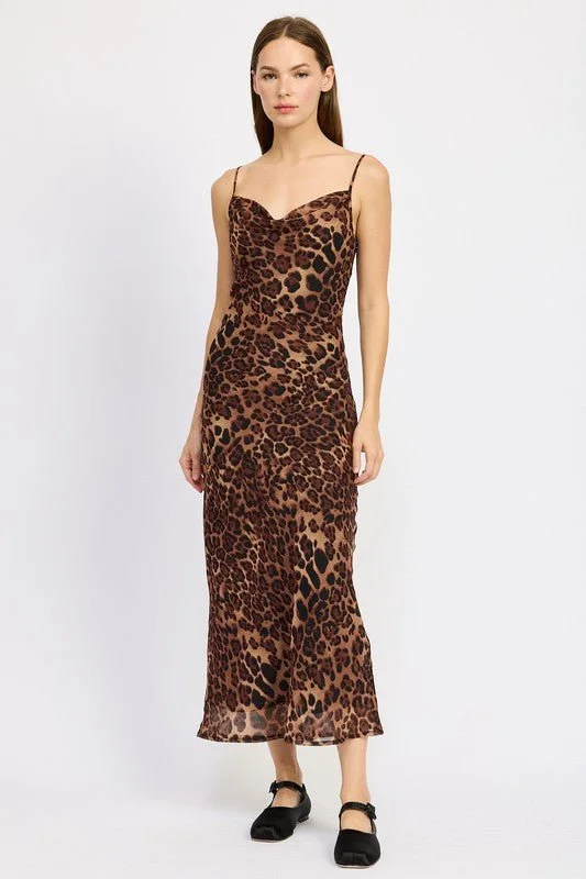 Animal Print Slip Maxi Dress Elegant Maxi Dress with Slit