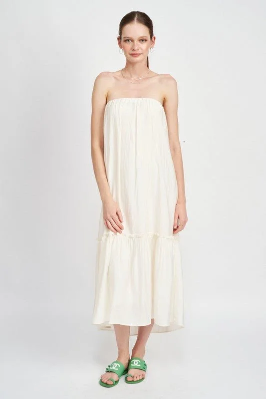 Strapless Tiered Maxi Dress Fashionable Faux Wrap Maxi Dress